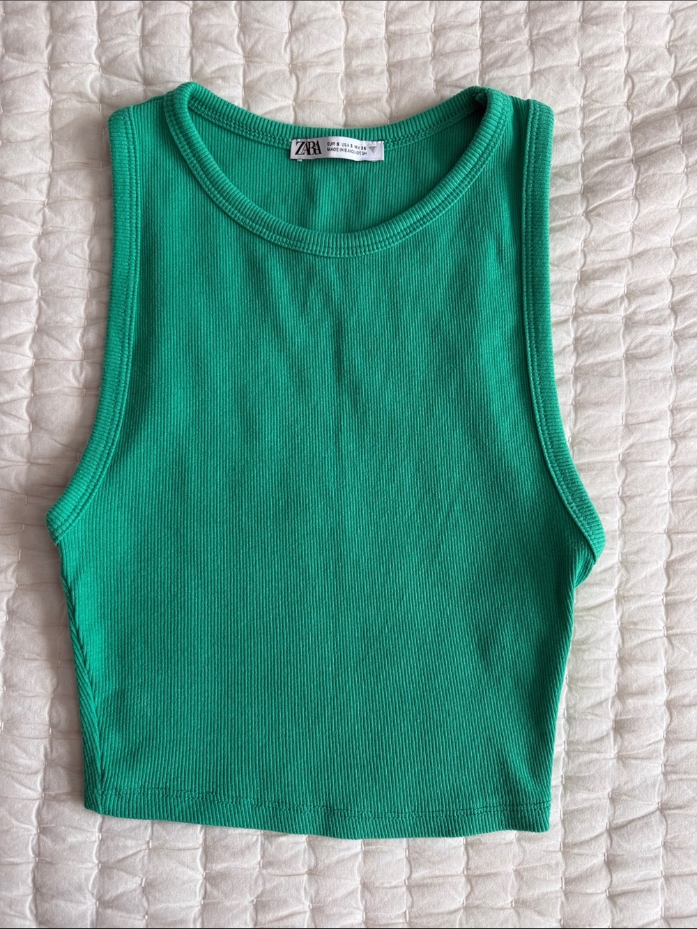 Zara Emerald Ribbed Crop Tank Top Size Small